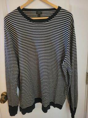 J. Crew Women's Oversized Blue and White Striped Crew Sweater